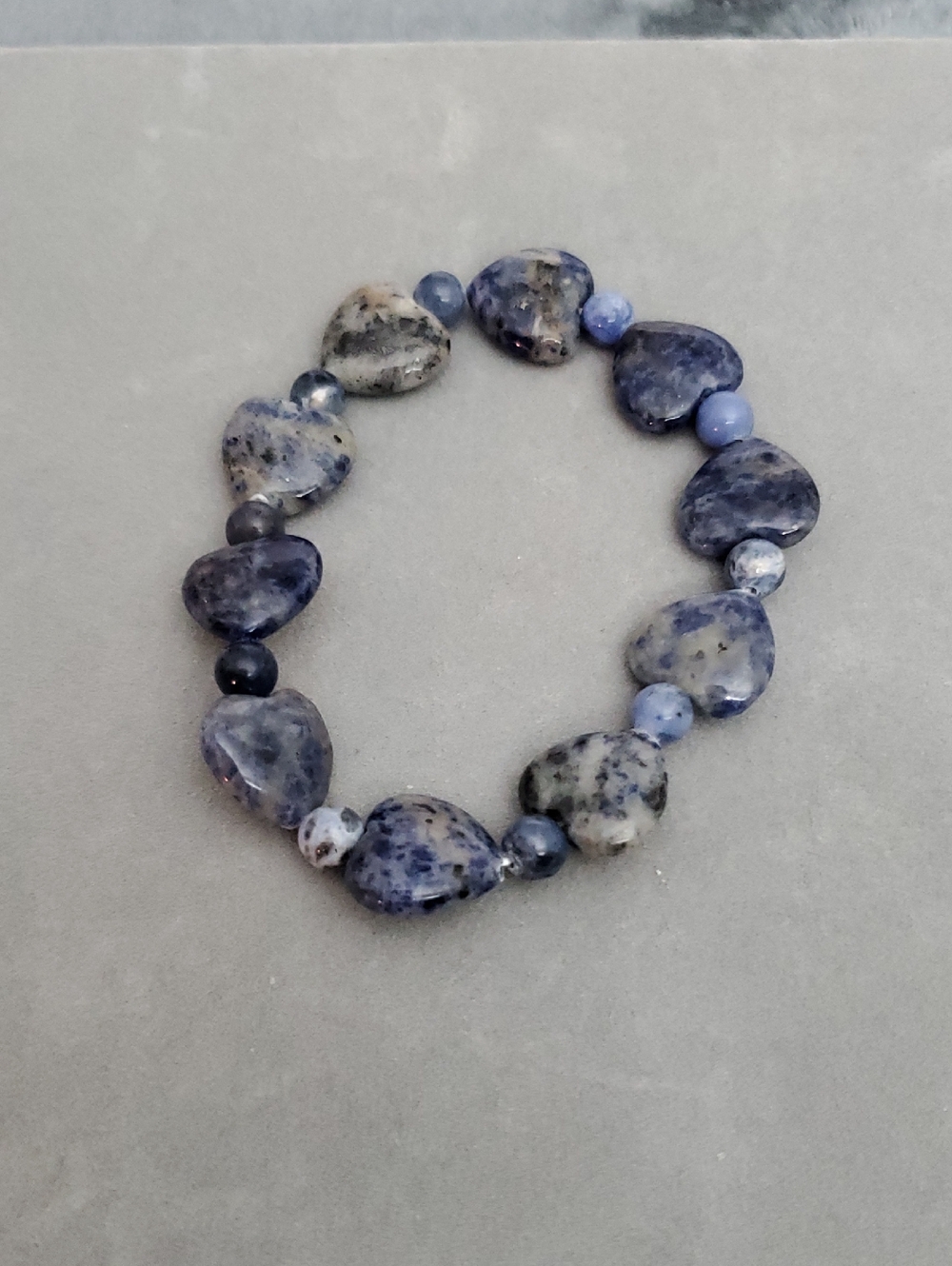 Handmade Blue Sodalite Heart Bead Stretch Bracelet